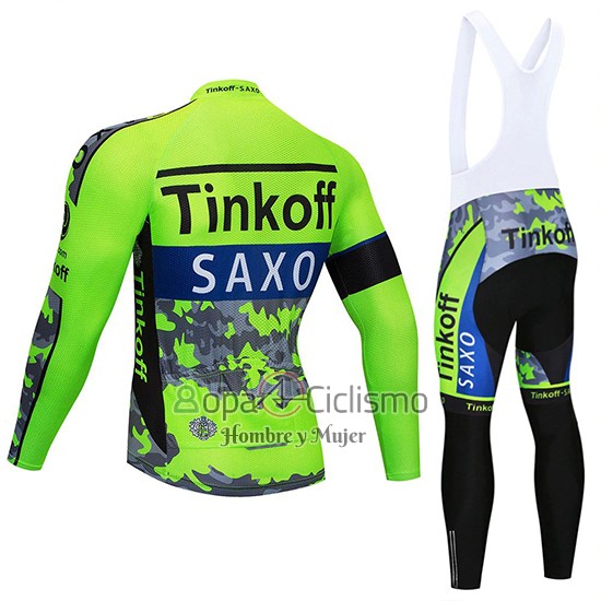 Tinkoff Saxo Bank Ropa Ciclismo Culotte Largo 2020 Mangas Largas Verde Camuflaje